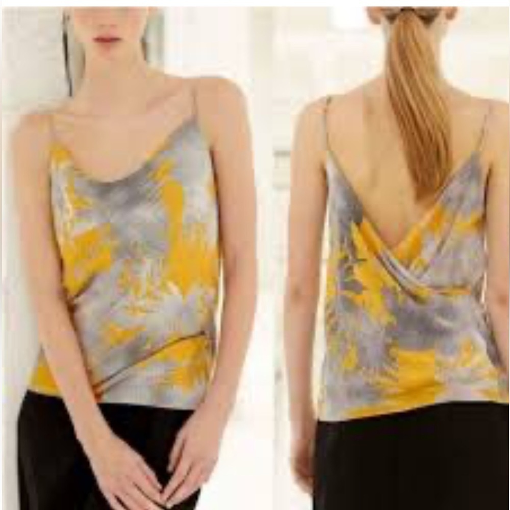 Aritzia Babaton Elias Cami Open Twisted Back Cairo Gold Abstract Satin XXS